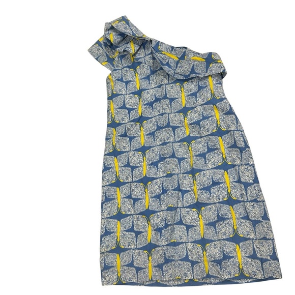 Lilly Pulitzer Sandra Dress 4 One Shoulder Blue Dandelions Ruffles Butterflies - Picture 10 of 11